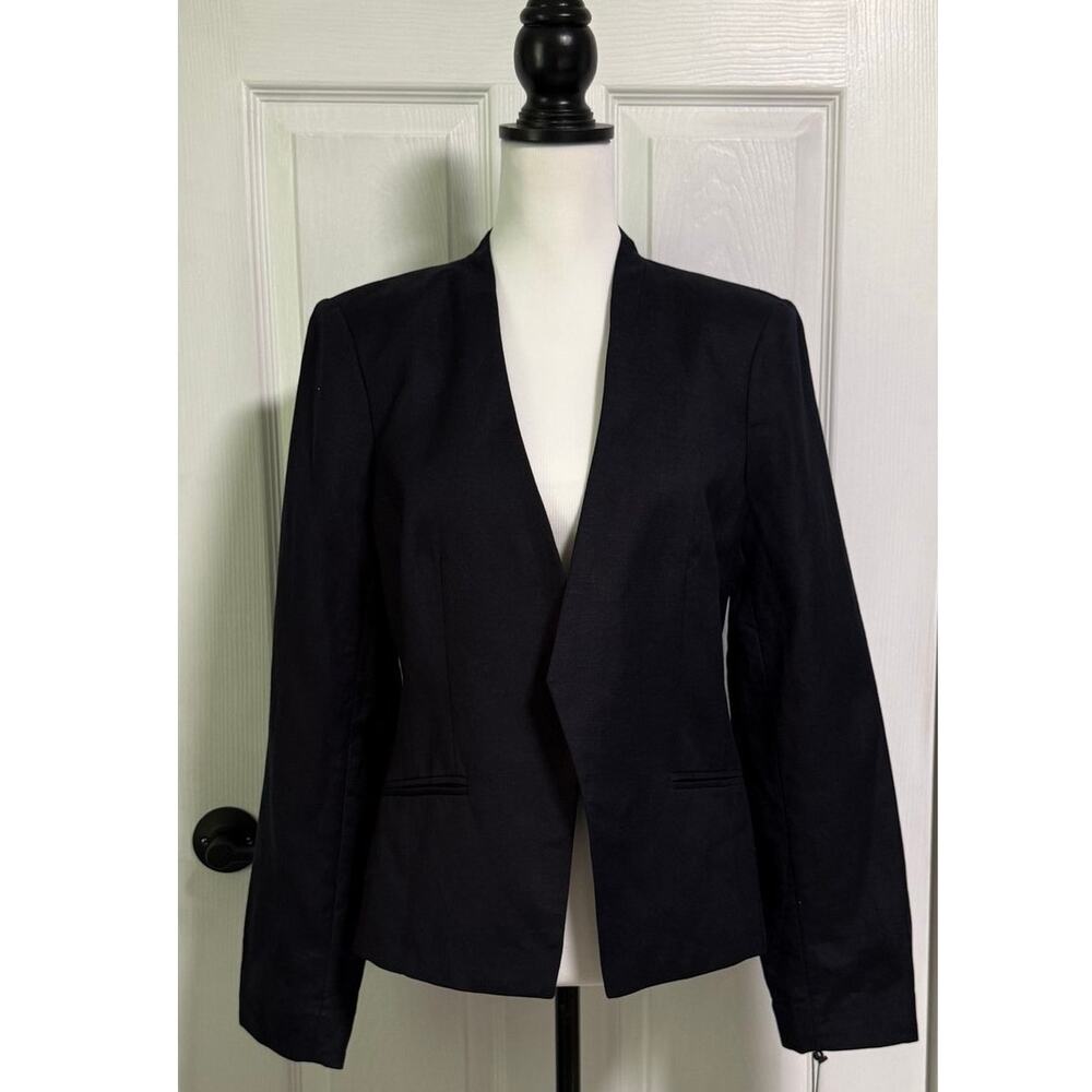 Calvin Klein New Women's Navy Linen Blend Open Front Blazer Jacket Size 12